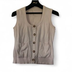 Cream Sleeveless Button-Up Top